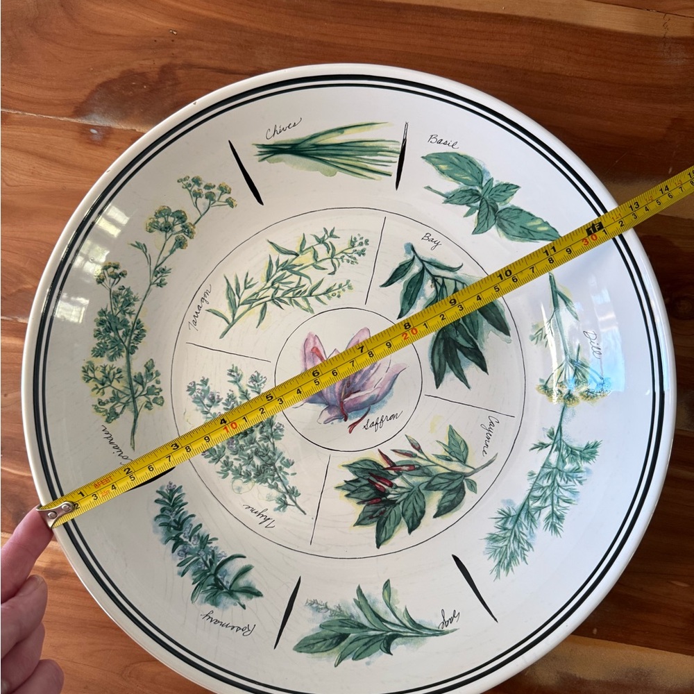 Williams-Sonoma 13” White Ceramic serving bowl with painted culinary herbs GUC - Picture 3 of 13